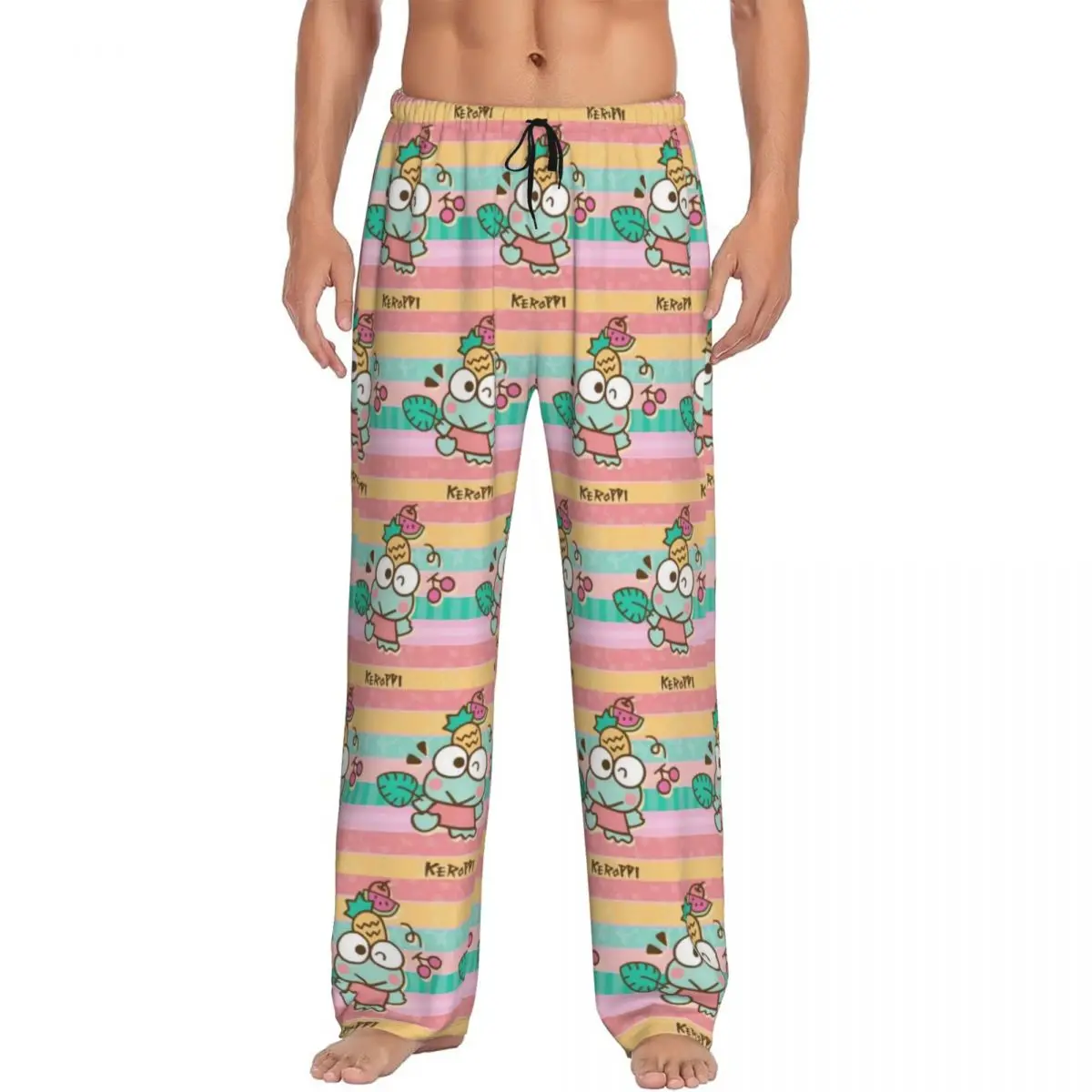 Pantaloni del pigiama Kawaii Keroppi con stampa personalizzata Pantaloni da notte classici per il sonno comico da uomo con tasche