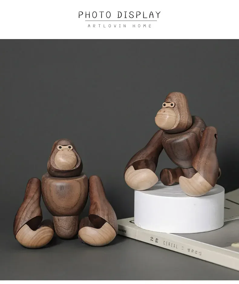 Figuras nórdicas de madera King Kong, figuritas de gorila, mono colgante, accesorios de decoración del hogar, adorno artesanal marrón, regalos para hombre