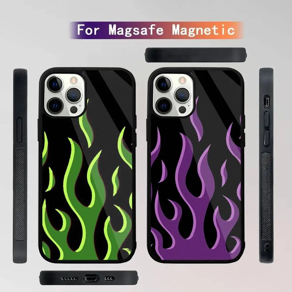 

Cool Green Red Flame Phone Case For iPhone 16,15,14,13,12,11,Plus,Pro,Max Mini Magsafe Magnetic Wireless Charging