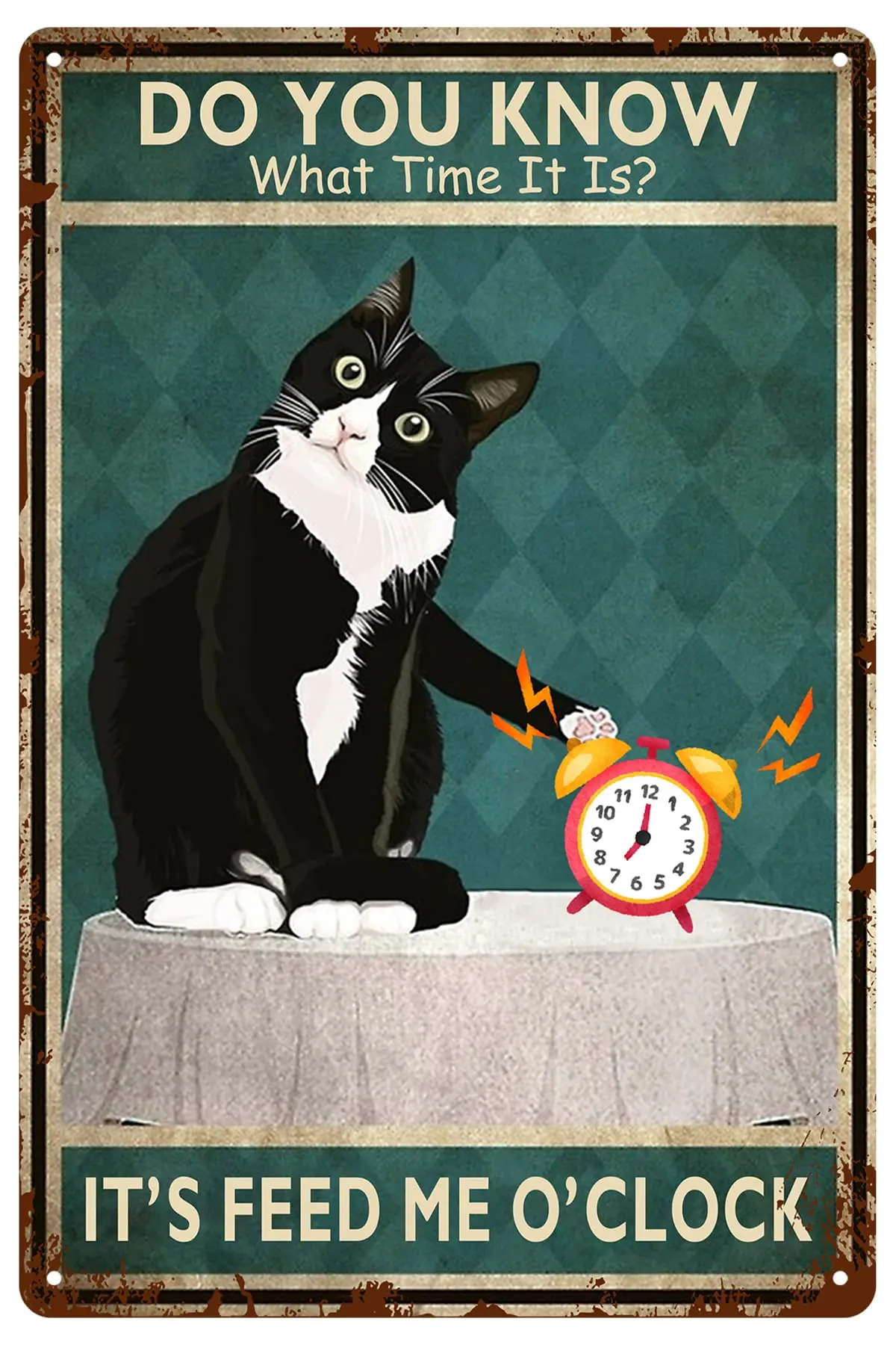 Pengbaax Vintage Thick Metal Tin Sign- ItS Feed Me OClock Sign, Funny Tuxedo Cat Poster, Funny Signs For Home/Kitchen/Garage/Man