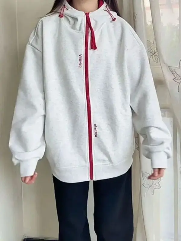 Plus Size Hoodie Dames Fce Gevoerd Rits Sweatshirt Loose Fit Comfortabel Plus Size Kleding Trendy Merk Vrijetijdskleding