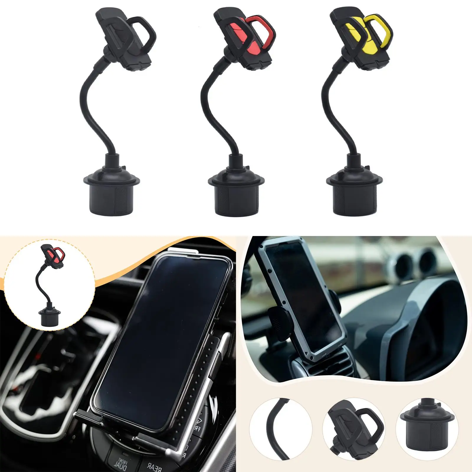 

Heavy Duty Car Cups Holder Phone Mount Flexible Hose Bracket Stand for Daily Commuting Drivers