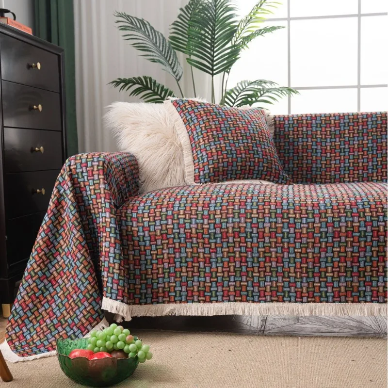 

Bohemian Jacquard Fabric Retro Print Sofa Cover Sofa Mat Four Seasons Universal Home Decoration for Living Room Sofa Blanket