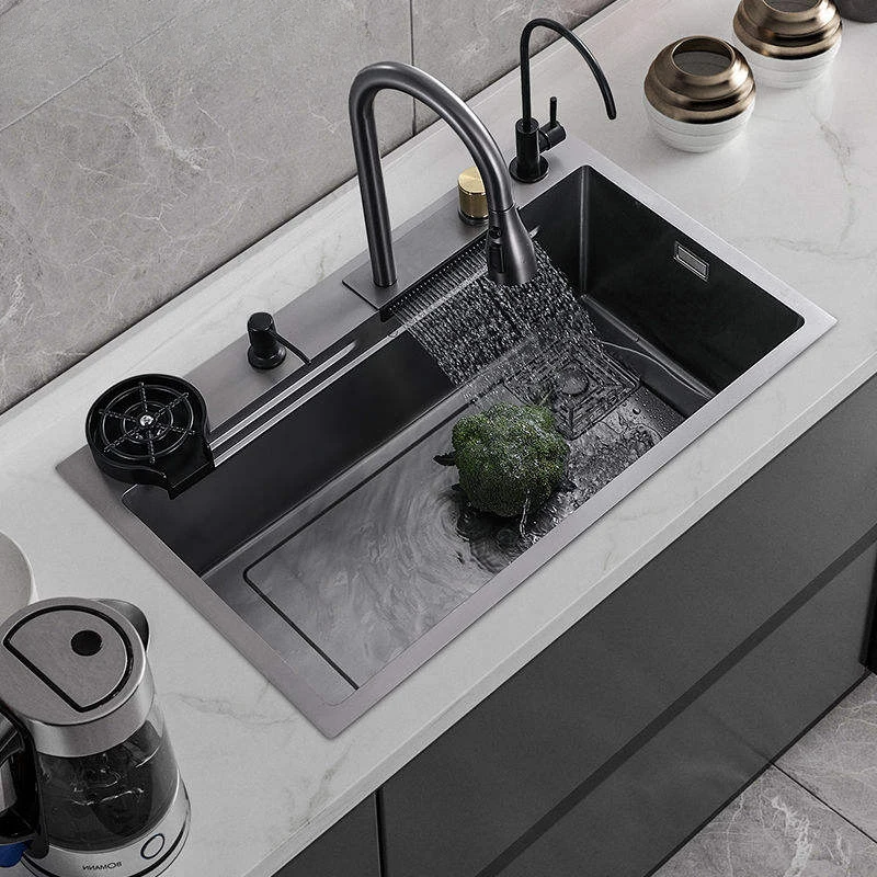 Hot Selling Sink Kitchen 304 Stainless Steel Single Bowl Waterfall Faucet Waterfall Kitchen Sink