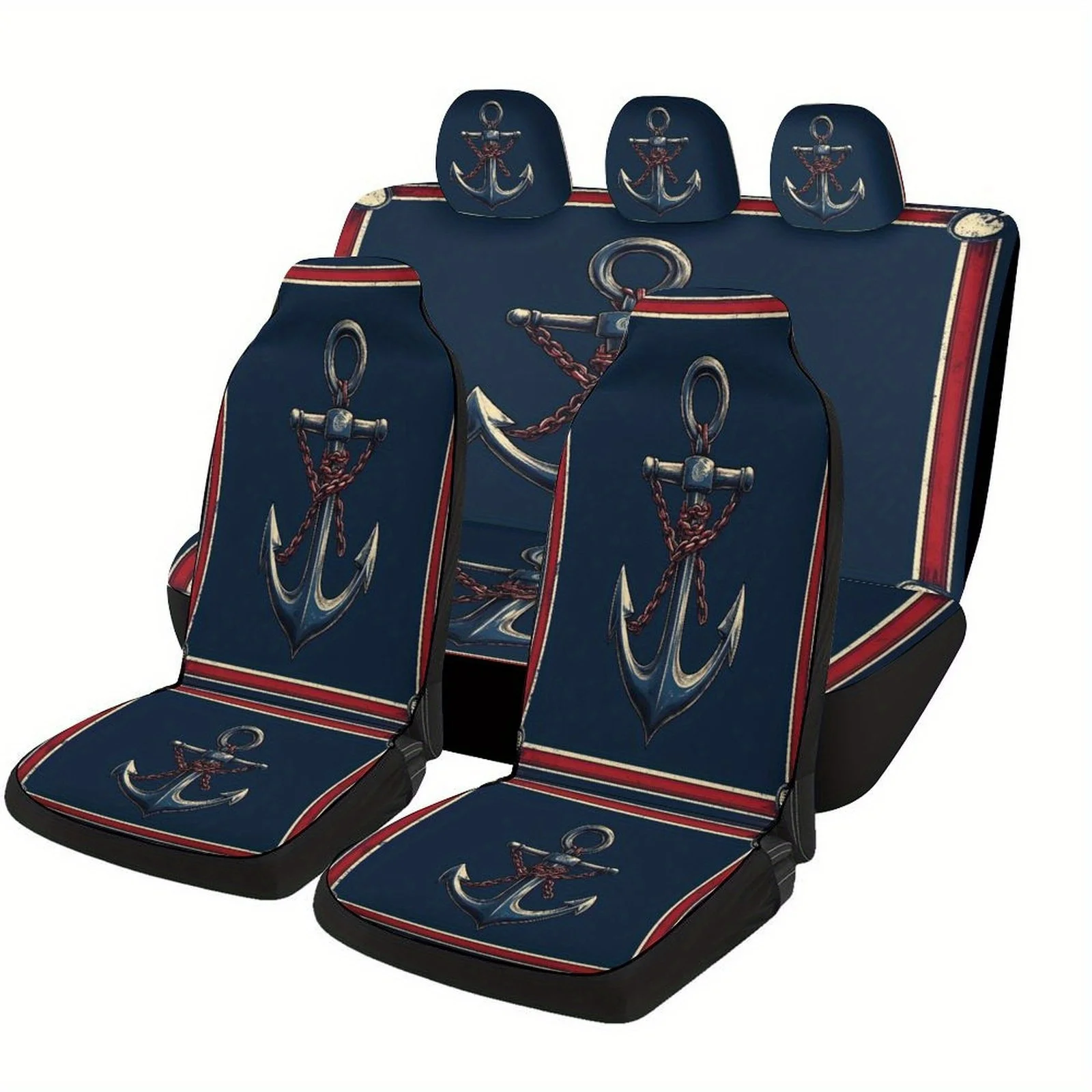 

Anchor Emblem Designed Car Seat Cover Set For Most Cars, Trendy Novelty High-quality Car Seat Protector Covers Full Set, Univers
