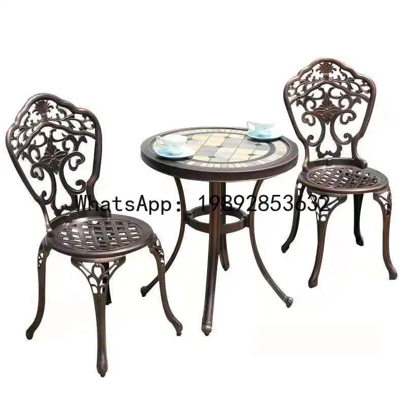 Z1  Balcony Small Coffee Table Courtyard Garden Dining Table White Outdoor Cast Aluminum Table and Chairs