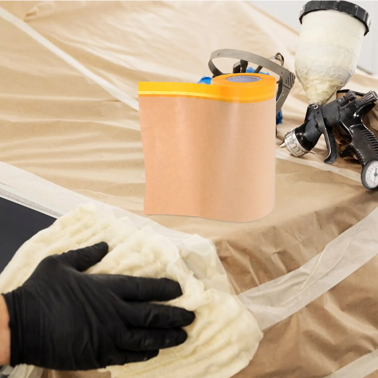 Pre-Taped Masking Paper Kraft Paint Protection Roll for Auto Body Painting Covering Frames Furniture Adhesive Automotive Paint