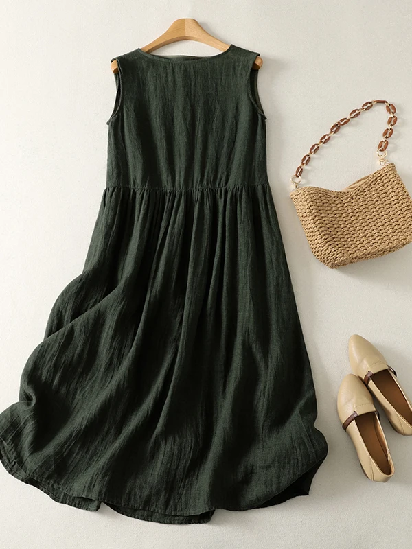 

Элегантное свободное платье А-силуэта для женщин больших размеров, без рукавов, длинное, в корейском и японском стиле, высококачественное, повседневное, летнее.