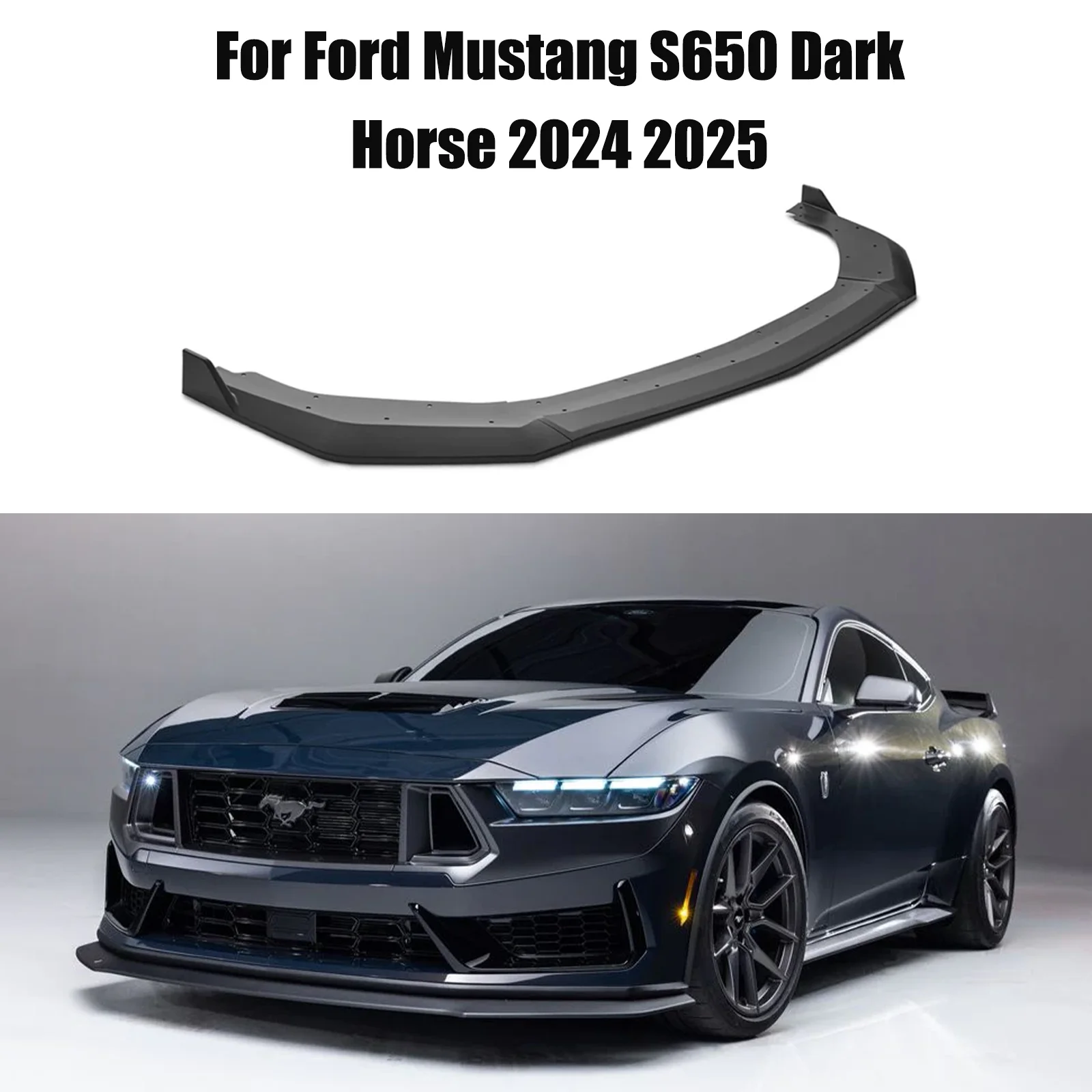 For Ford Mustang S650 Dark Horse 2024 2025 Car Front Bumper Lip Spoiler Splitter Carbon Fiber Look  Matte Glossy Black
