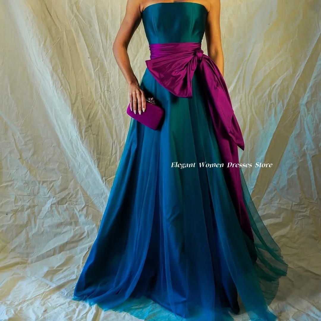 Abendkleider Trägerlos Satin Tüll Türkis Magenta Farbblock Ballkleid Formelle Gala-Partykleider für Damen 2026 Maßanfertigung