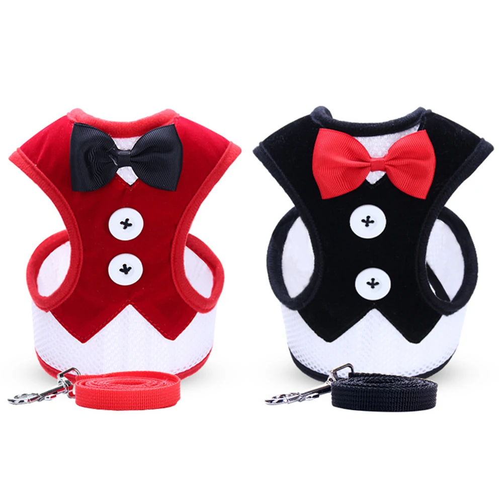 

Dog Harness Vest Bow Tie Evening Dress Pet Leash Collars Back Chest Strap Adjustable Moisture Proof Breathable Small Medium Dogs