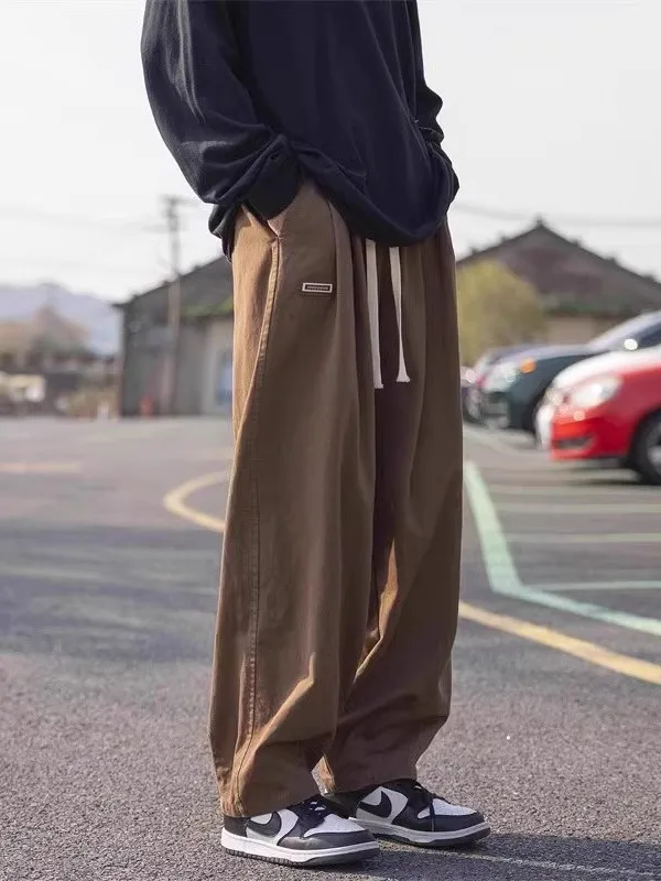 Loose Fit Ice Silk Men's Casual Pants Summer Thin Straight Leg Long Trousers Wide Leg Cargo Loose Long Trousers Street Style