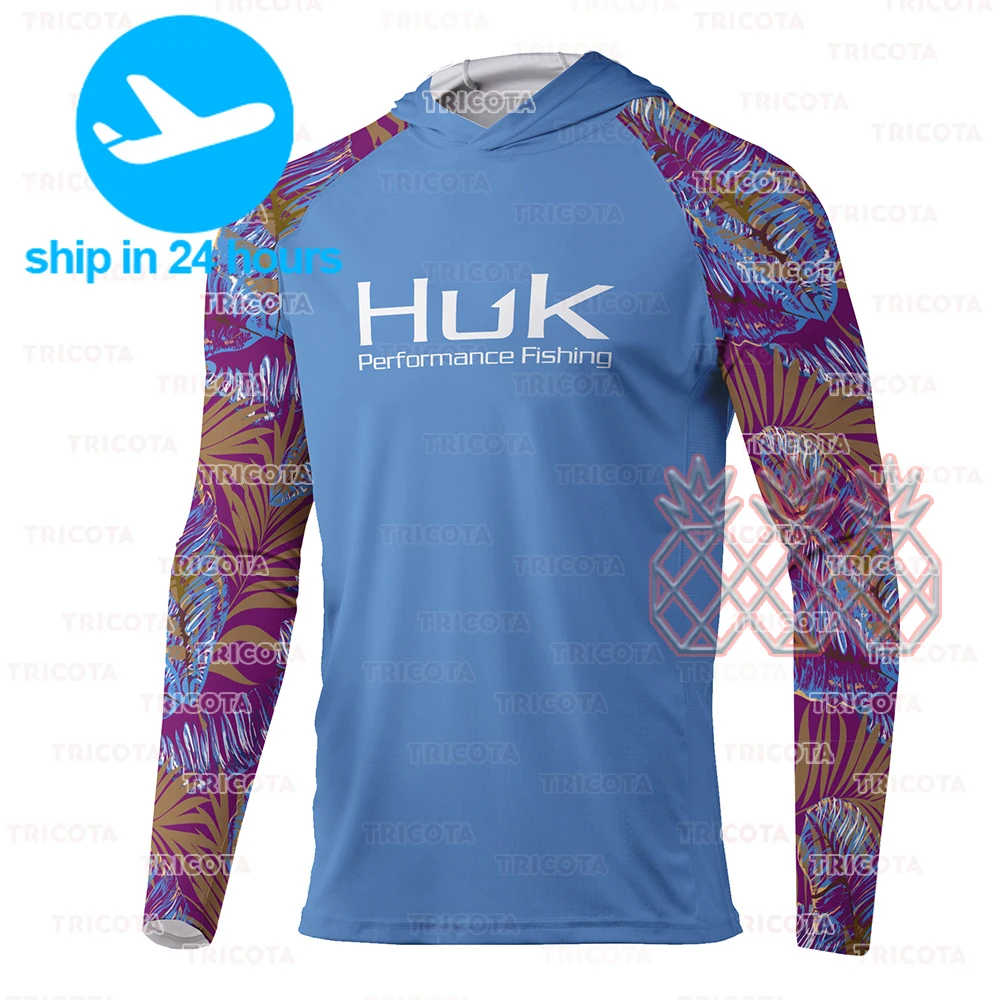 

HUK Fishing Hooded T-shirts UPF 50+ Breathable Fishing Clothing Outdoor Men Long Sleeve Quick Dry Angling Tops Camisa De Pesca