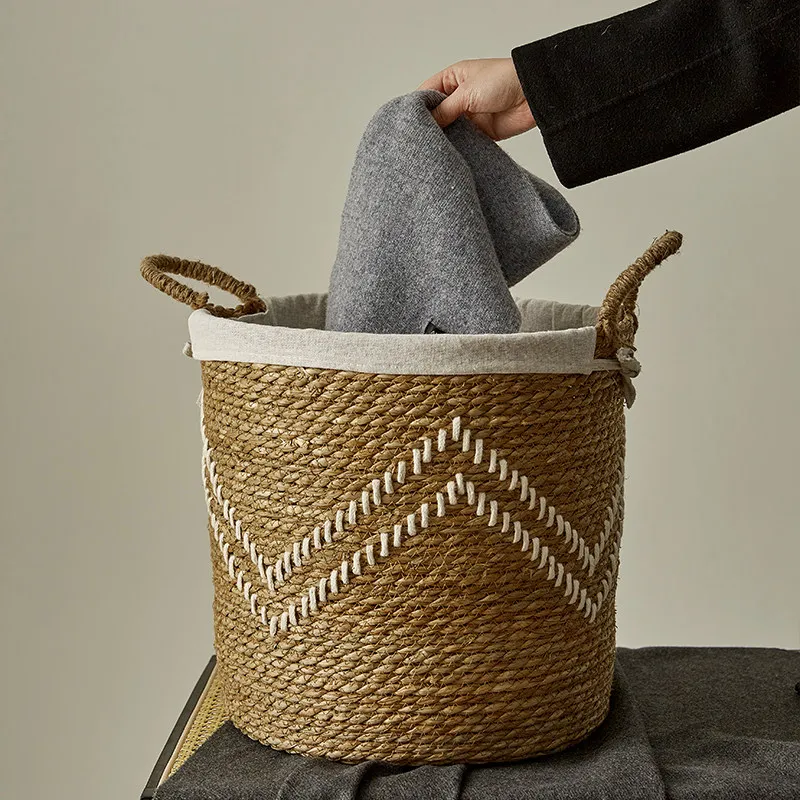 

Vintage Rattan Jute Handwoven Laundry Basket, Portable Storage Bin for Clothes & Household Items, Eco-Friendly Home Organizer
