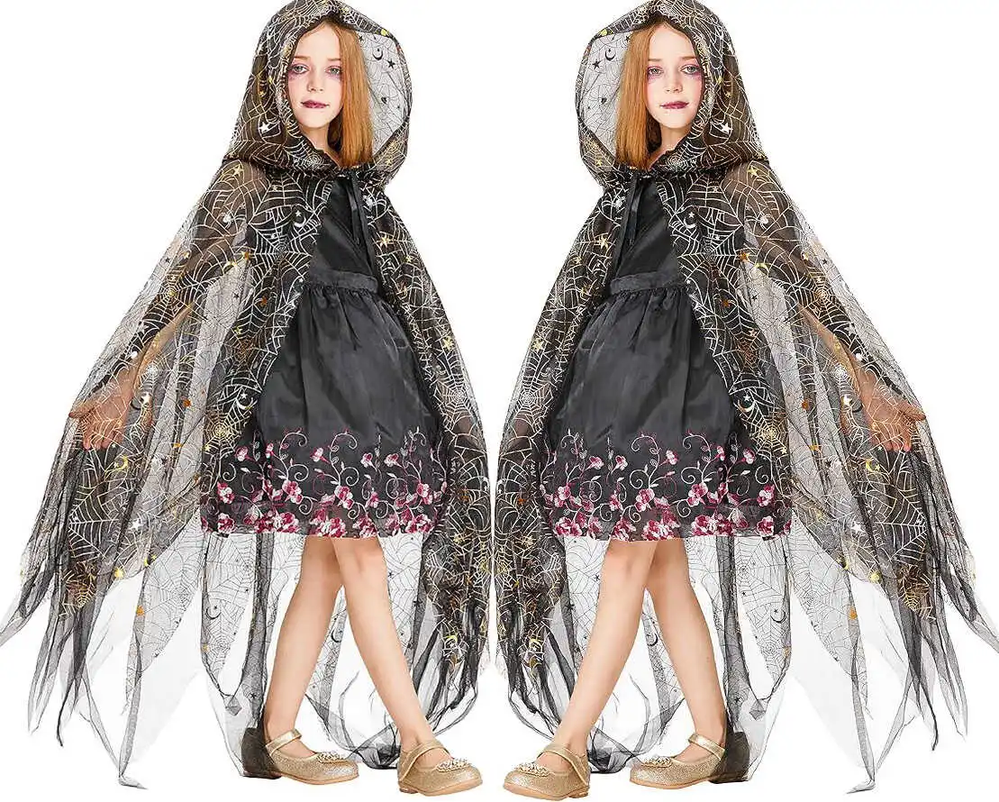 loween  Spider Pattern Net awl Sparkling Tulle Skirt Tailcoat Stage Performance Photo oot Women's Costume