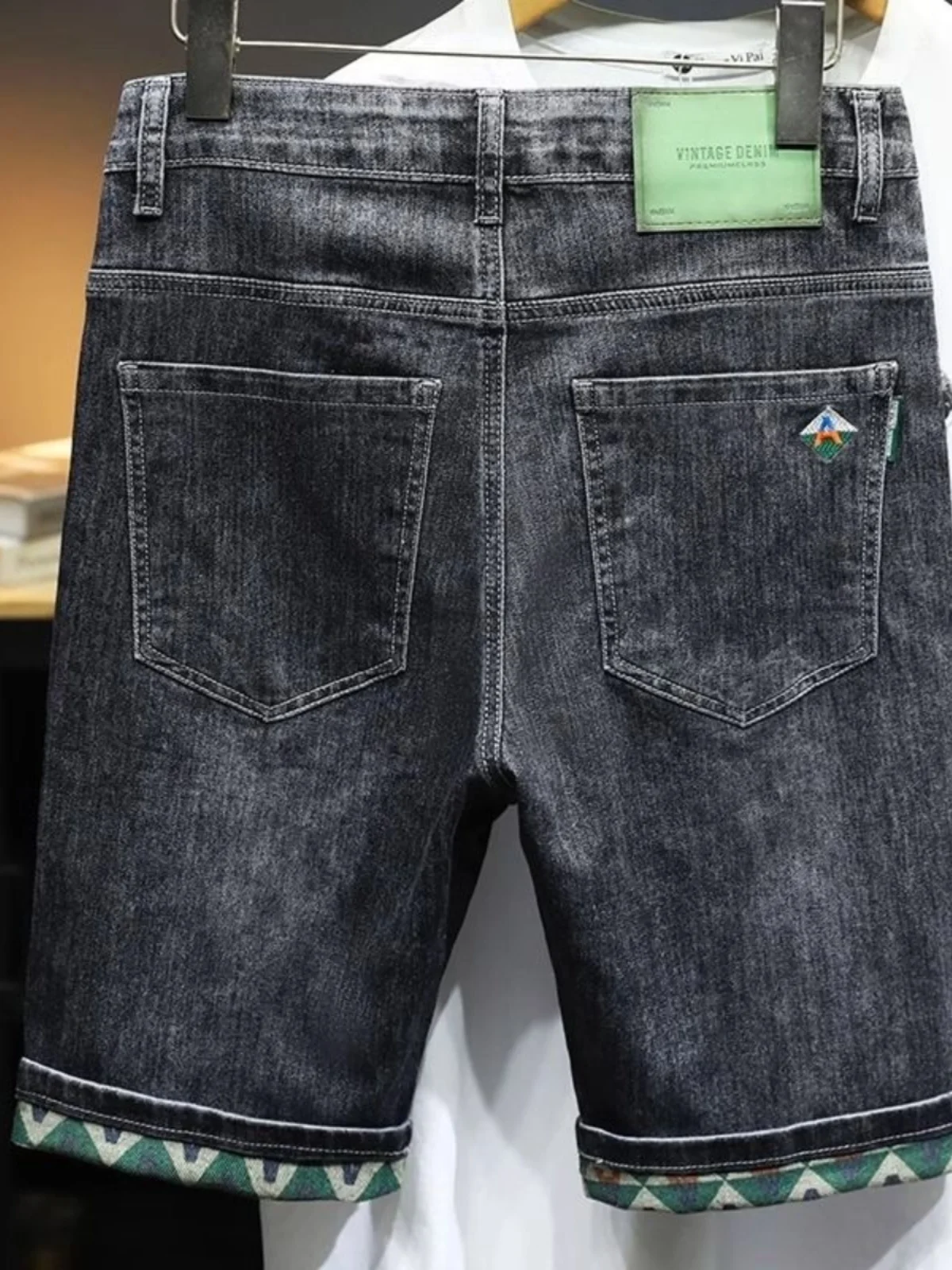

Slim Fit ort Jeans Men's Faion Brand Elastic Printed Embroidered Summer Thin Five-Point Pants Straight Leg Jeans
