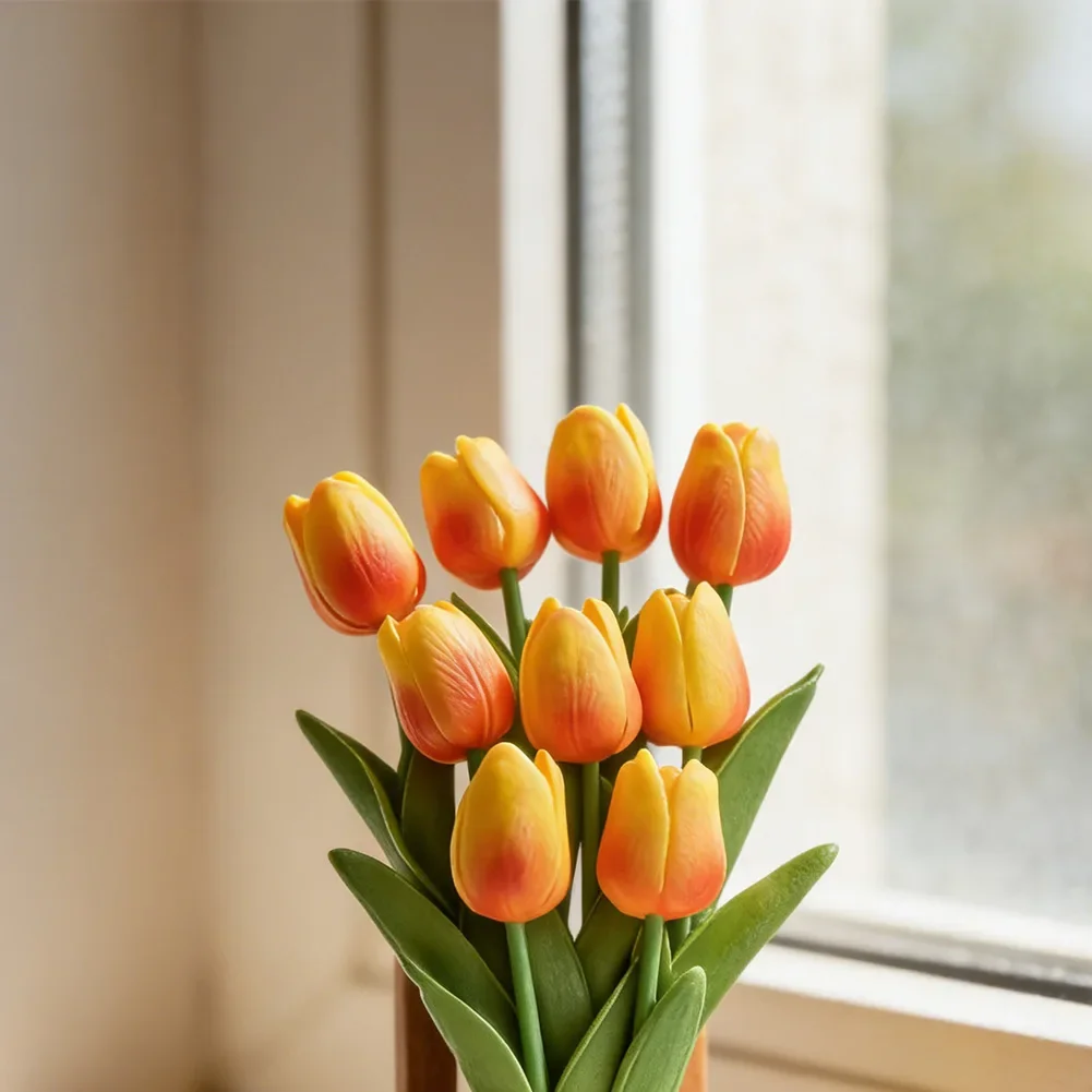 For Home Decor Faux Flower Artificial Tulip Beige Realistic Artificial Flowers For Home Artificial Flowers Lifelike Detail