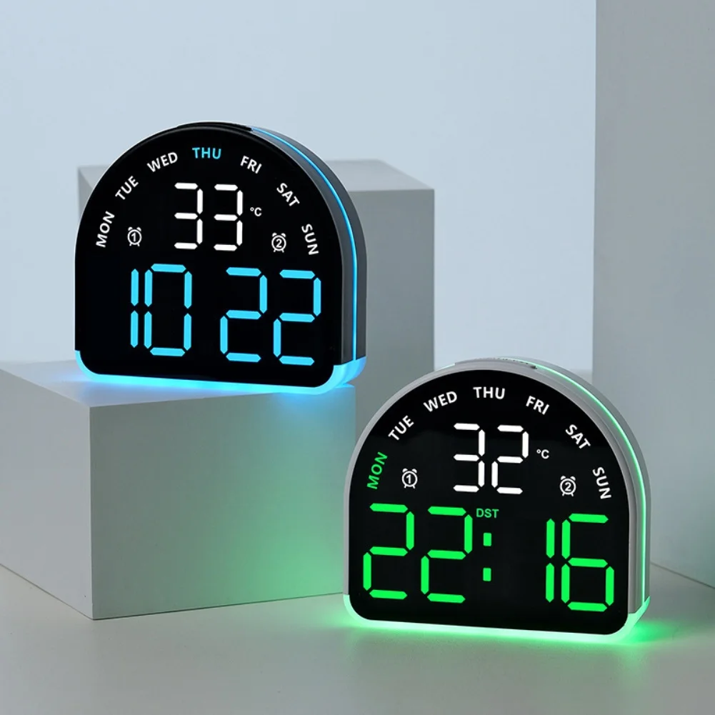 Led Digital Alarm Clock Multi-function Electronic Bedroom Desk Decoration Ambient Light & Temperature Display