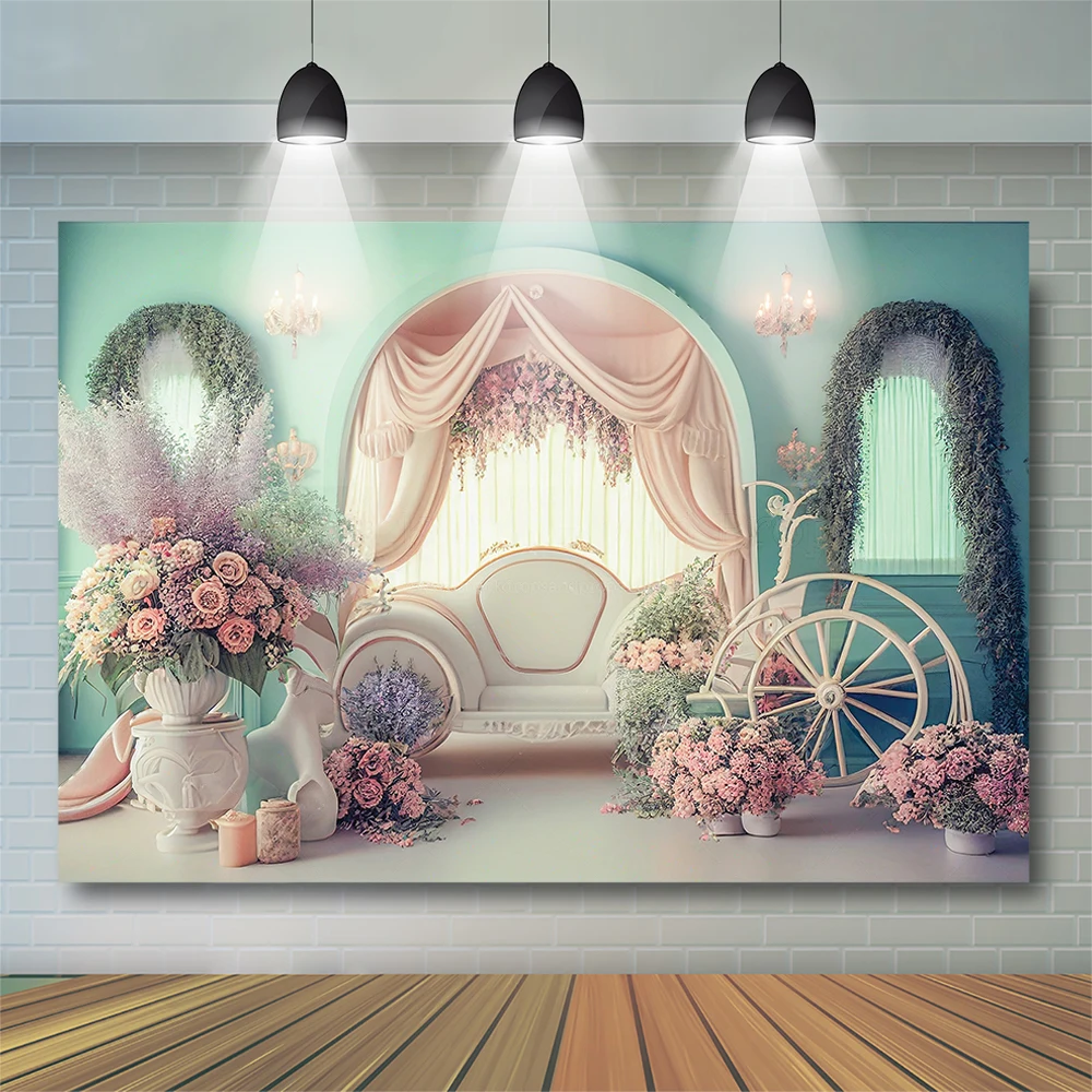 

Wedding Carriage Photography Background Realistic Garden Flower Balloons Pregant Artistic Portrait Decor Photo Backdrop Studio P