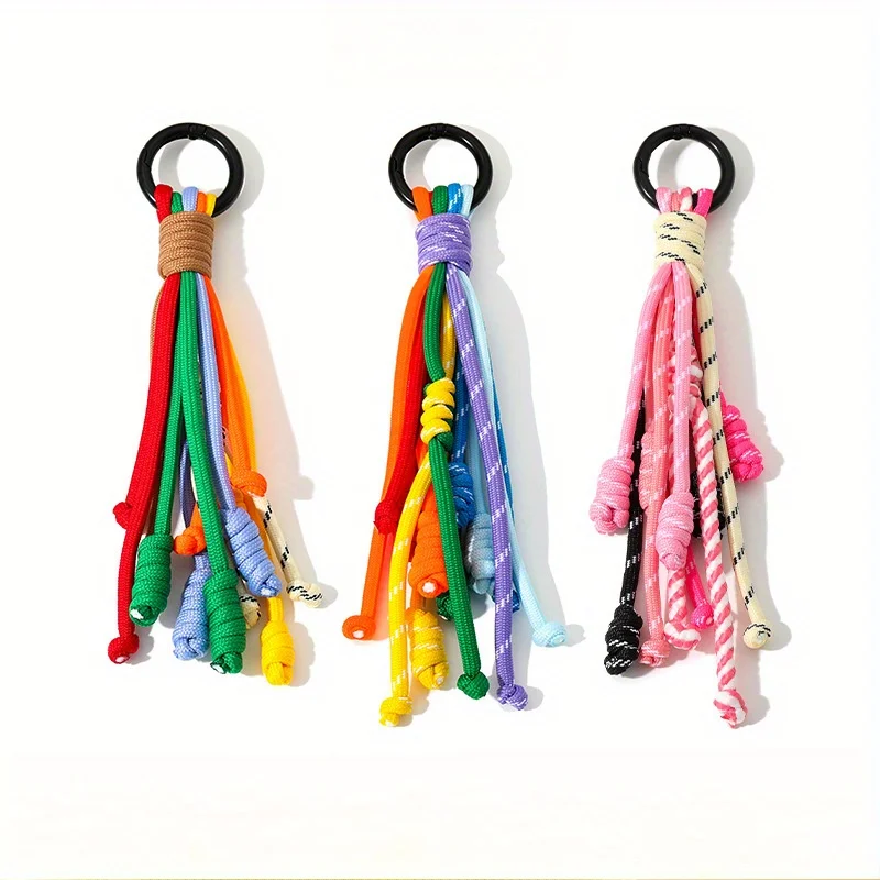 

Hand-woven Colorful Knotted Woven Bag Pendant, Korean Pendant Joker Keychain with Tassel, Flannelette and Yarn Material,