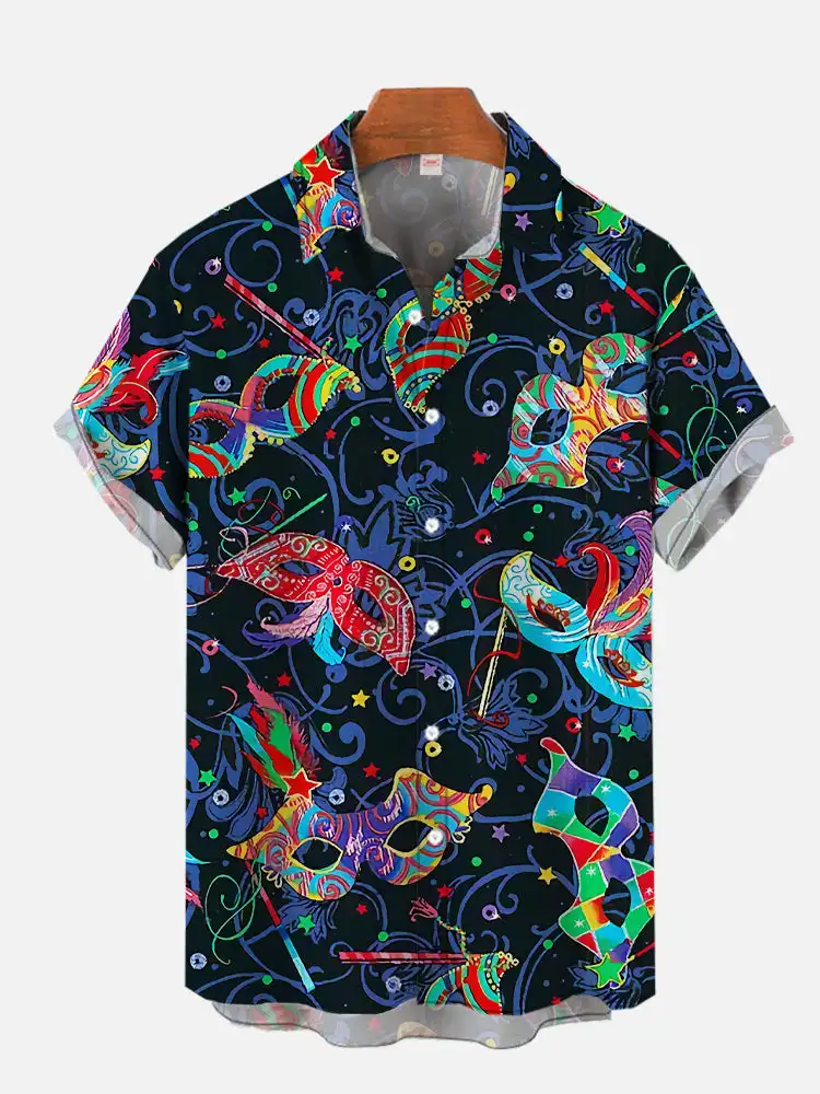 2025 Fashion Mardi Gras Carnival 3D Printing Men\'s Shirts Short Sleeve Shirts For Men Clothes Casual Shirt Vacation Blouses Tops