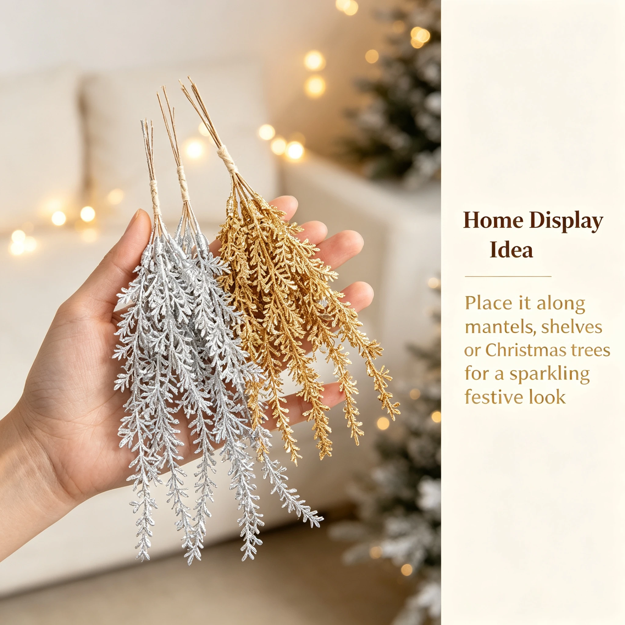 1/5pcs Artificial Plant Mini Golden Sprig Christmas Tree Filler Outdoor Wedding Garden Party Home Table Scrapbook DIY Decoration