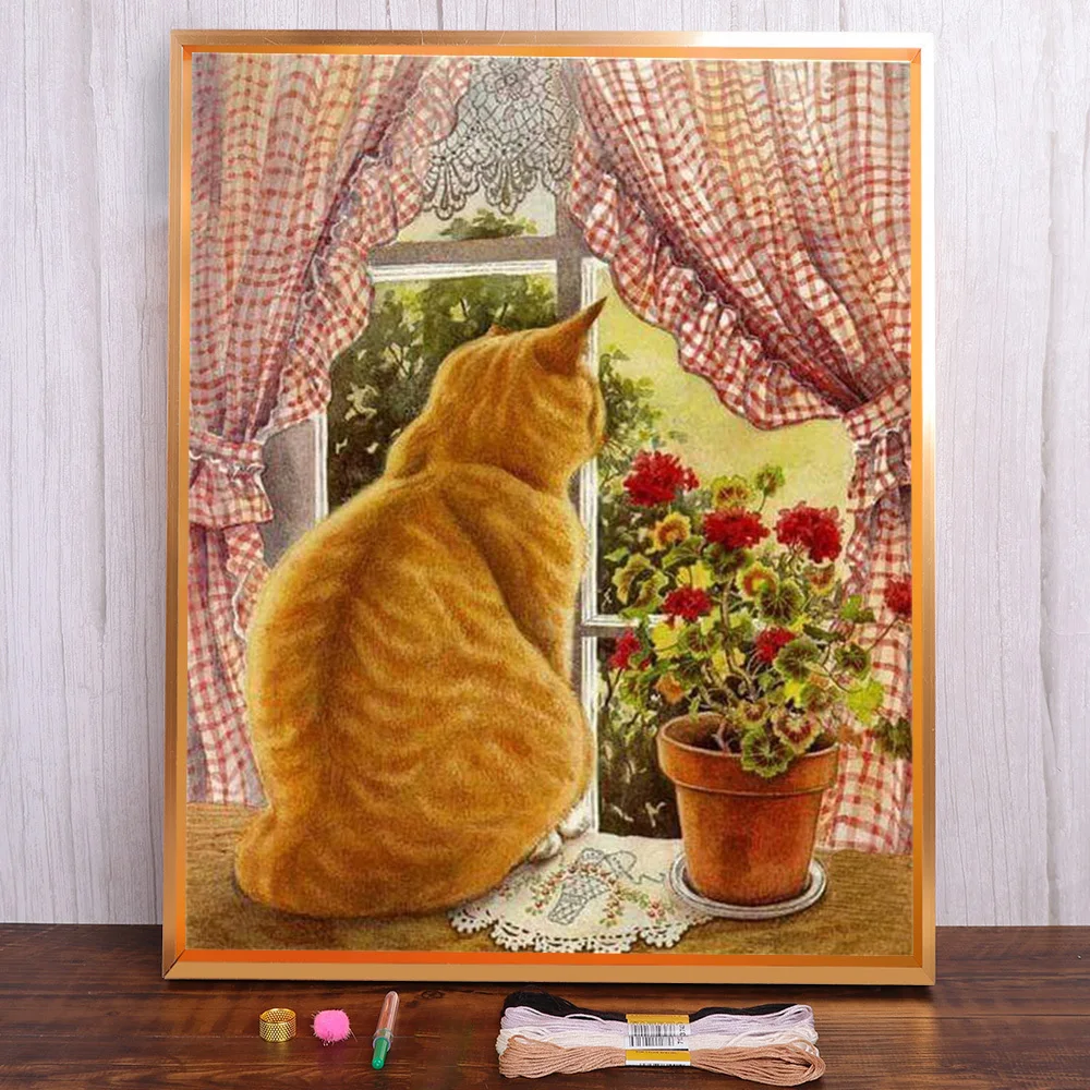 Animal Cat Pre-Printed 11CT Cross Stitch DIY Embroidery Set DMC Threads Craft Hobby Handiwork Painting Sales Different Wholesale