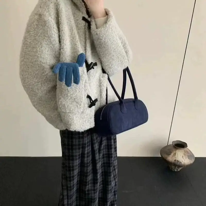 

Женская стеганая куртка Осень и зима Серый Белый Рог на пуговицах с капюшоном из овечьей шерсти Короткое пальто Женская свободная куртка Топы Новое пальто