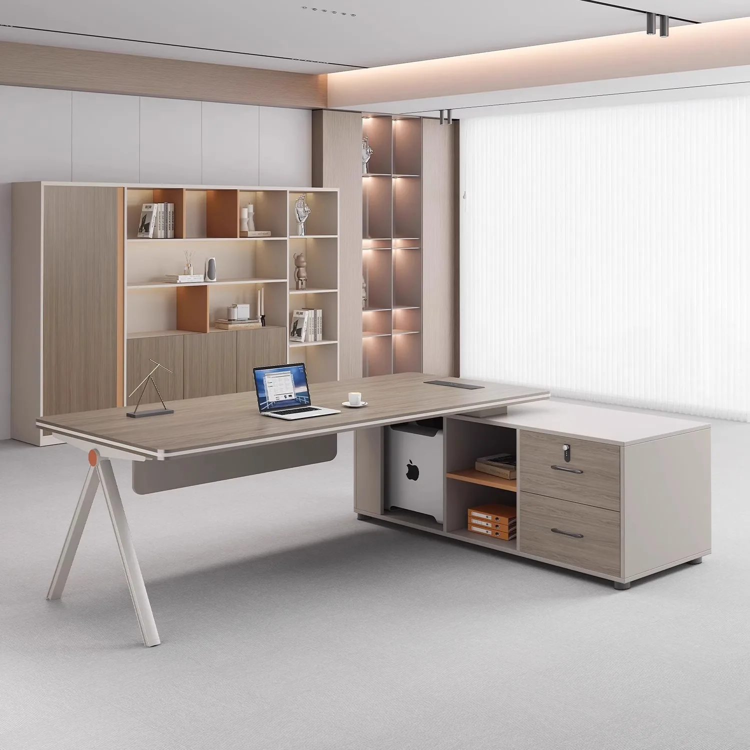 

Modern Office Furniture Wooden Manager Desk with Chair Combo for Single Supervisor Desk