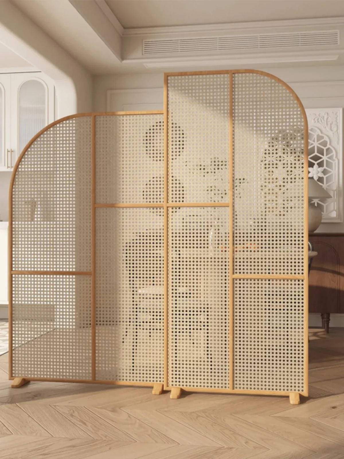 Japanese rattan screen partition living room mobile entrance entrance solid wood baffle modern simple bedroom B & B