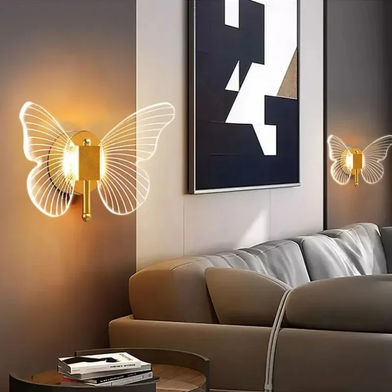 Gold LED Butterfly Lights Home Indoor Staircase Hanging Chandleiers Lamps Living Kitchen Island Bedroom Wall