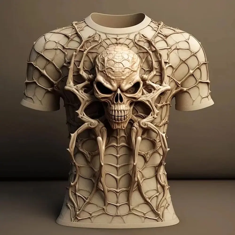 Summer men\'s Skull T-shirt 3d Spider print street designer men\'s daily casual short sleeve top loose oversized T-shirt