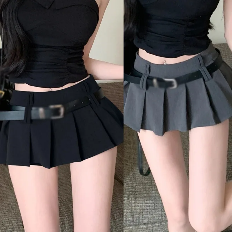 Women's High Waist Short Skirt Sexy and Fashionable Spicy Girl A-line Pleated Skirt with Belt Half Length Skirt 2025 New