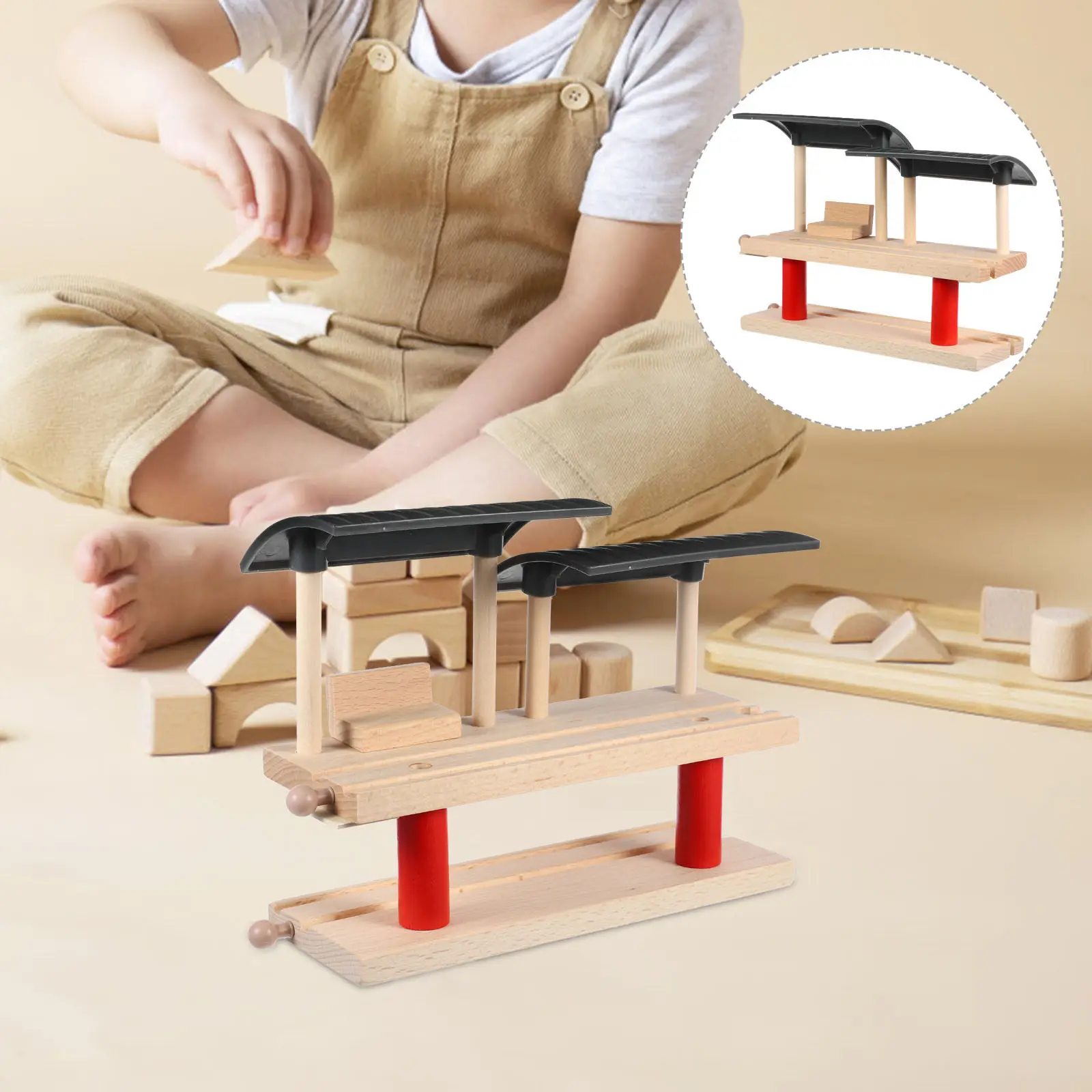 

1Set Wooden Double-Deck Train Station Platform Early Educational DIY Kids Plaything Railway Track Accessory for Indoor Outdoor
