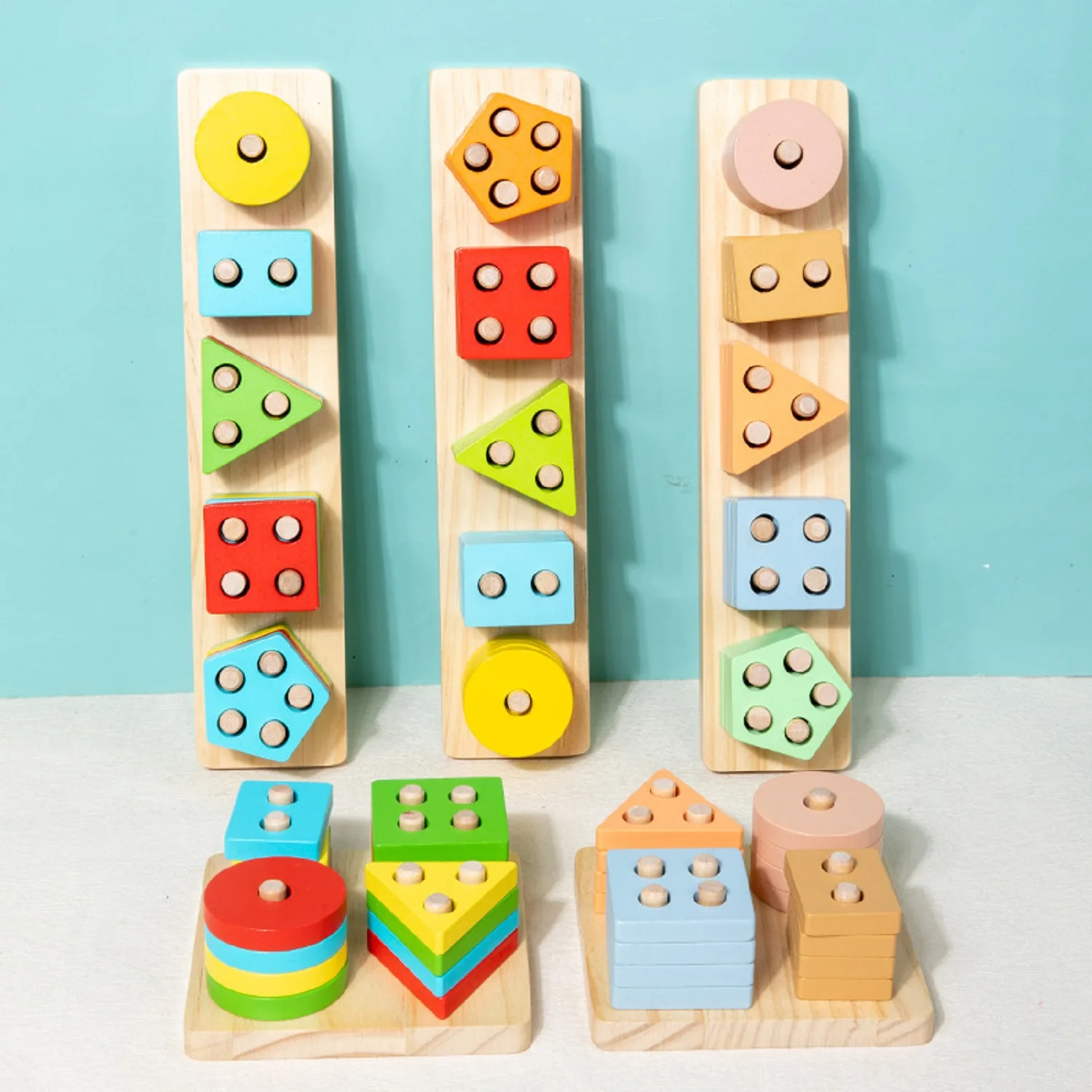 Ensemble de blocs de construction de poteaux en bois pour bébé, moteur fin, éducation précoce des tout-petits, correspondance des formes géométriques, fusion des couleurs, classification
