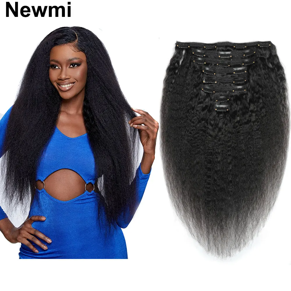 

Kinky Straight Clip in Hair Extensions Newmi Human Hair Natural Black Straight Clip in Extensions 8pcs Head 120g/set For Women