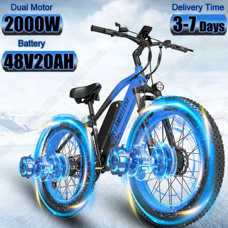 2000W Dual Motor E Bike 48V20Ah Removable Battery Mountain Electric Bicycle 26 Inch Fat Tire Hydraulic Disc Brake Electric Bike