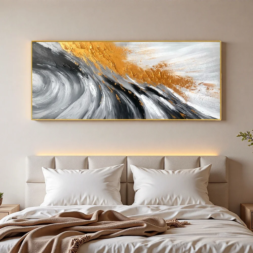 

Interior Luxury Wall Paintings Framless Modern Handmade Abstract Oil Painting Large Horizontal Abstract Painting for Living Room