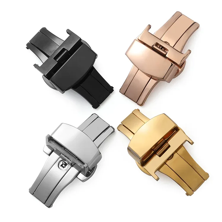 10mm14mm 16mm 18 20 22 Universal Butterfly Buckle Accessories Stainless Steel Double Push Button Fold Watchband Replacement Belt