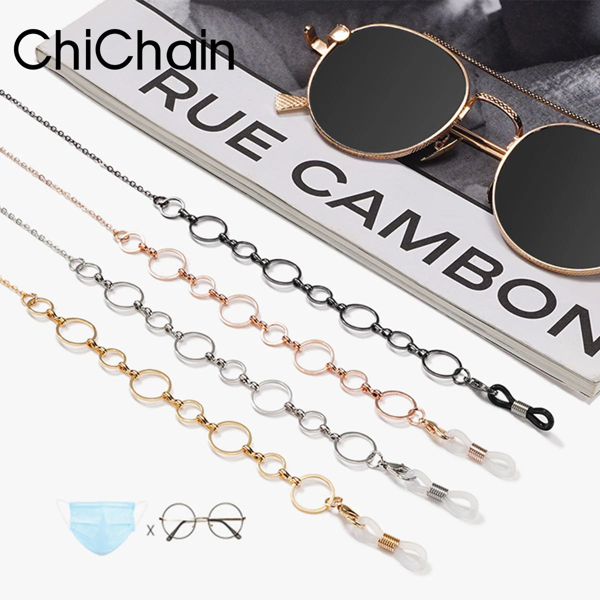 Chichain Damen-Brillenketten aus Metall, schicke Sonnenbrillen-Metallhalskette für Damen, modische Brillen-Halskette für Damen