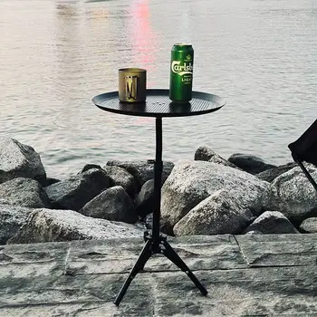 야외 캠핑용 테이블 높이 조절 가능 삼각대, 알루미늄 플레이트, 휴대용 피크닉 테이블, 초경량 원형 테이블