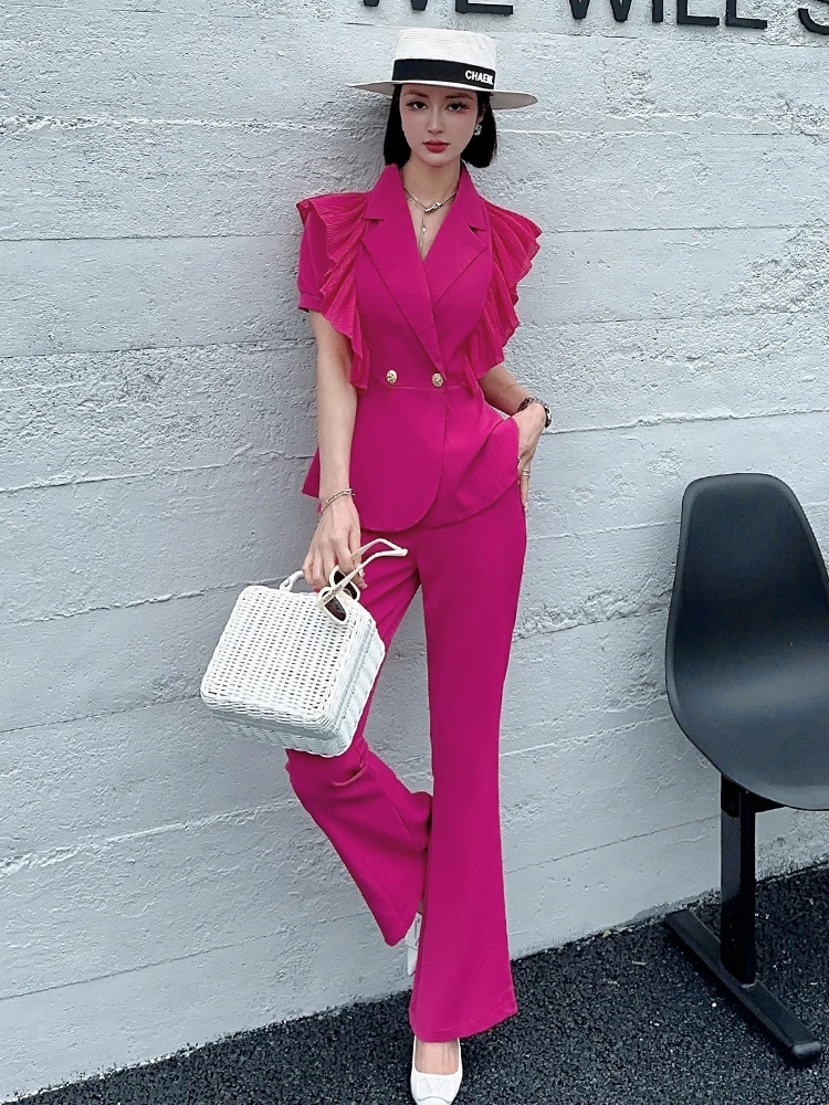 

Temperament Women's Summer Professional Suit Set Women's Fashionable 2023 New Thin Summer Blazer + Flared pants