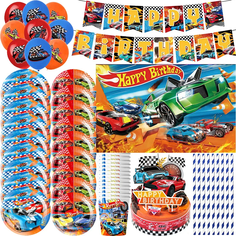 Hot Wheels Birthday Party Decoration Paper Tablecloth Cups Plates Cake Topper Balloon Hot wheels Kids Boys Party Supplies Gifts