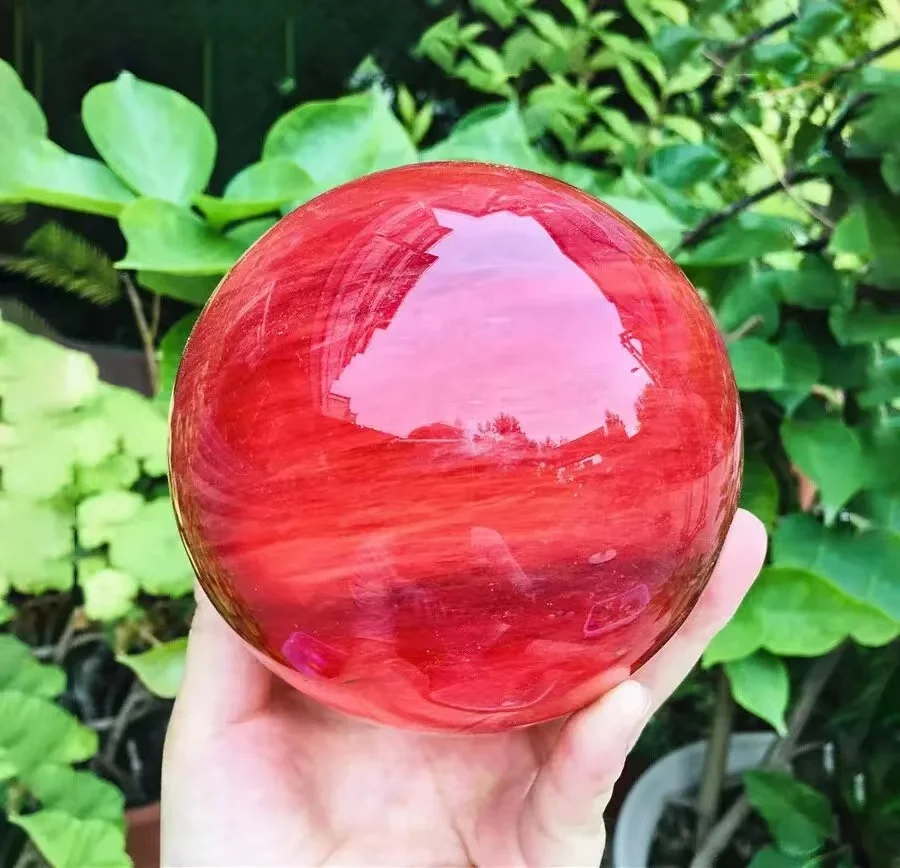 Magical Huge Red Smelting Stone Quartz Ball Crystal Ball Mineral Sample Healing Gem Home Office Degaussing Decoration Gift