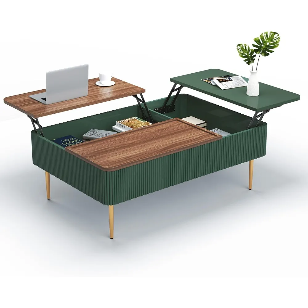 

Современный журнальный столик с двойным подъемным верхом и местом для хранения вещей, рифленый деревянный дизайн для гостиной и офиса