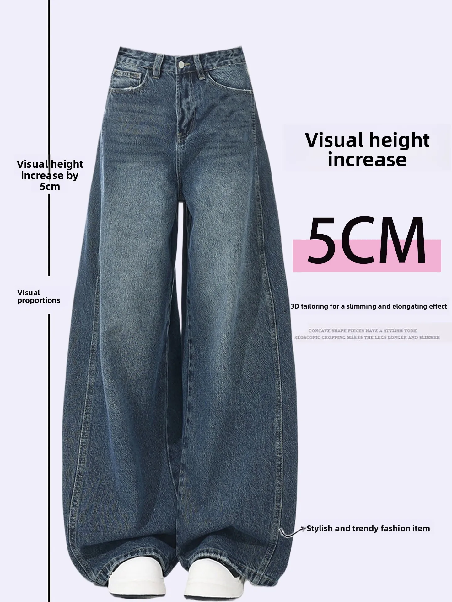 American Style High Waist Blue Jeans Women's Loose Straight Leg Long Pants Casual Comfortable plus Size Slimming Non-Matching