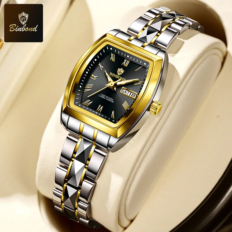BINBOND Fashion Business Womens Quartz Watch 30M Waterproof Week Date ClockSport Casual B355 Top Brand Luxury  Womens Wristwatch