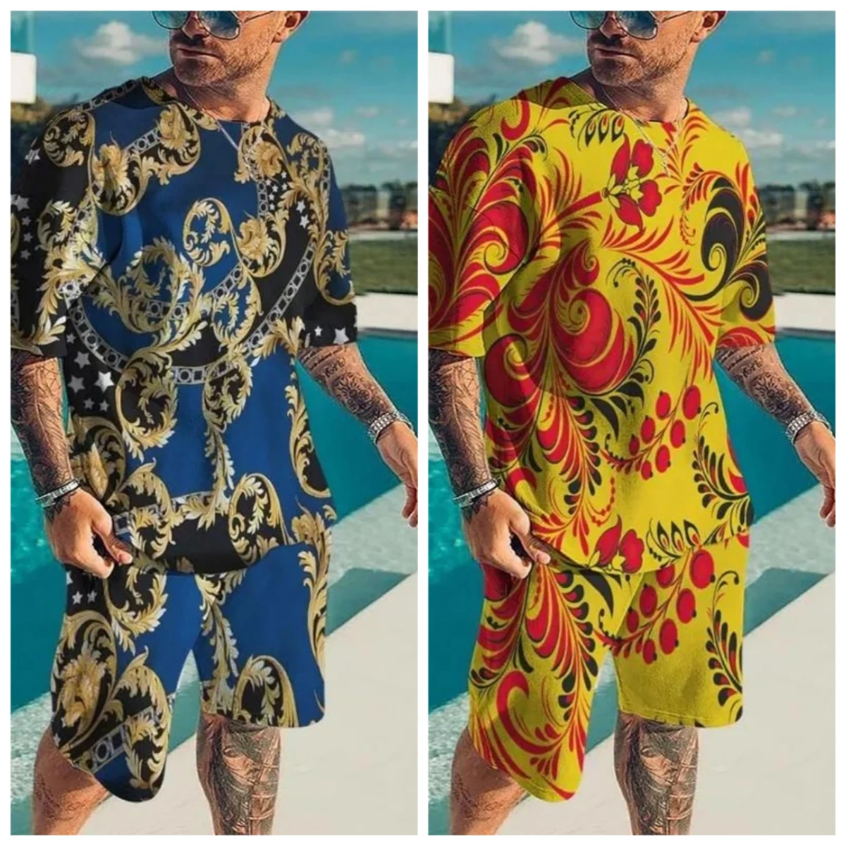 

25-26 Summer Hot-selling Fashion Trend Luxury Suit 3D Printing American Street Breathable Quick-drying T-shirt Shorts Set