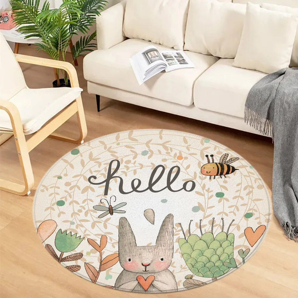 

Cute Cartoon Round Floor Mat Animal Bunny Bear Flower Plant Kids Carpet Rug Living Room Bedroom Playroom Decorative Carpet Mats