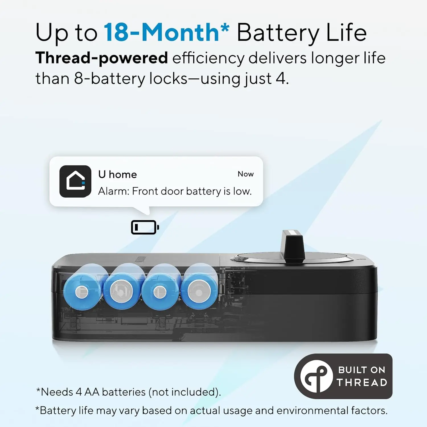 Smart Deadbolt Lock with Fingerprint, Keypad & App Control, Wi-Fi Enabled, Works with Voice Assistants, 18-Month Battery